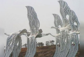 浪漫永恒的仙鹤——不锈钢抽象飞翔雕塑