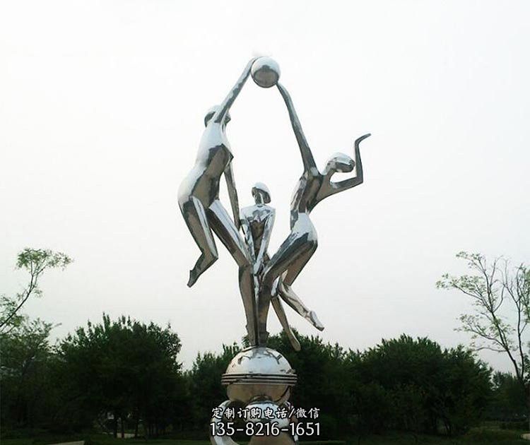 不锈钢公园打排球的女孩雕塑