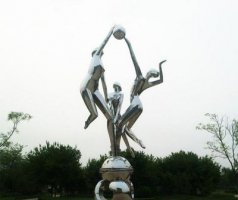 不锈钢公园打排球的女孩雕塑
