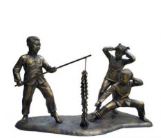 公园景观放鞭炮的人物铜雕