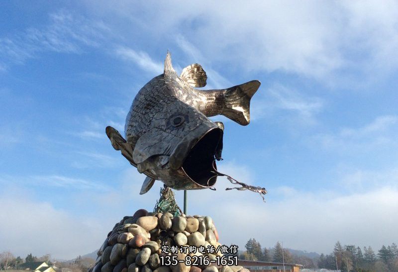 不銹鋼公園動物鯉魚和青蛙雕塑