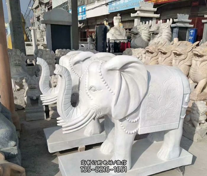 公园动物汉白玉招财大象石雕图片