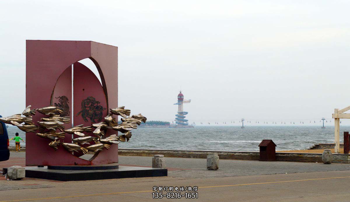 海邊景觀魚群銅雕