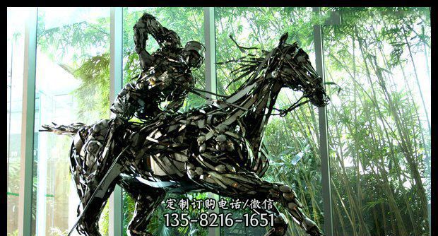 公园不锈钢骑马的人雕塑