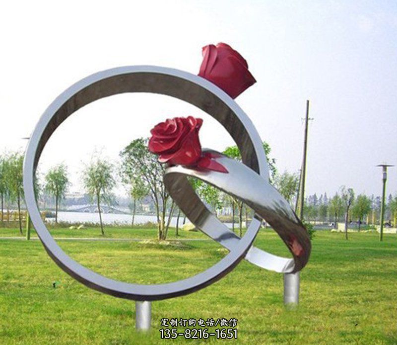 不锈钢玫瑰花戒指公园雕塑