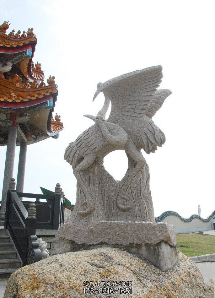 公园动物大理石仙鹤雕塑图片