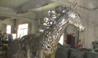 公园不锈钢抽象马动物雕塑