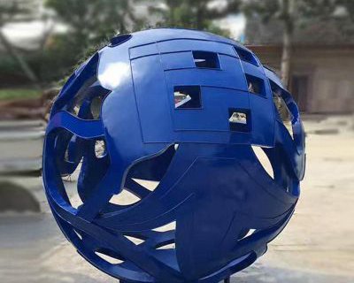 广场不锈钢创意蓝色镂空球景观雕塑