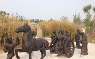 城市公园坐马车景观铜雕