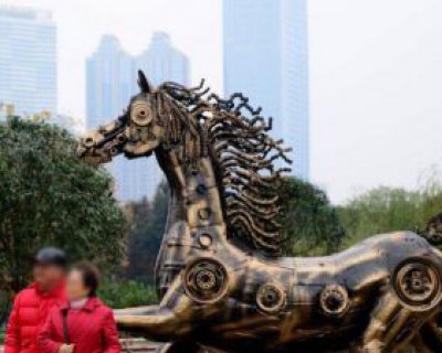 公园抽象机械马动物铜雕