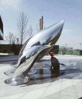 不锈钢海豚戏球海洋动物雕塑