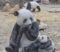 母子熊猫石雕仿真动物雕塑