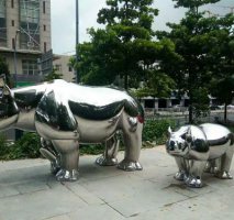 不锈钢公园动物犀牛雕塑