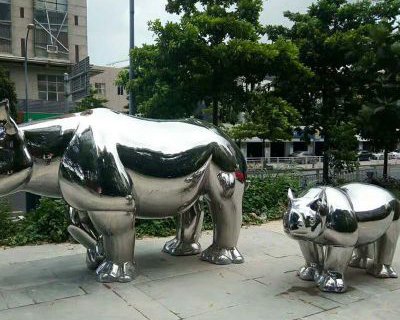 不锈钢公园动物犀牛雕塑