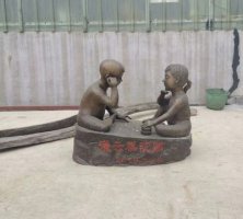 儿童下棋铜雕-绝美通灵的儿童雕塑