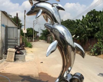 不锈钢海豚公园动物雕塑