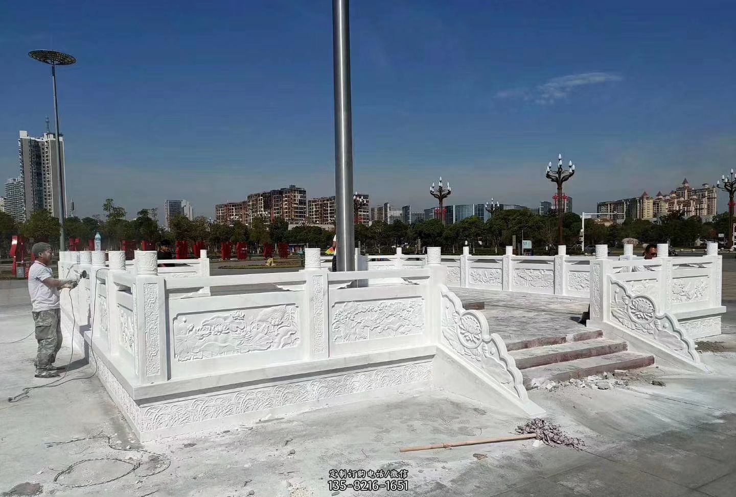 汉白玉升旗台 广场校园石雕栏板雕塑