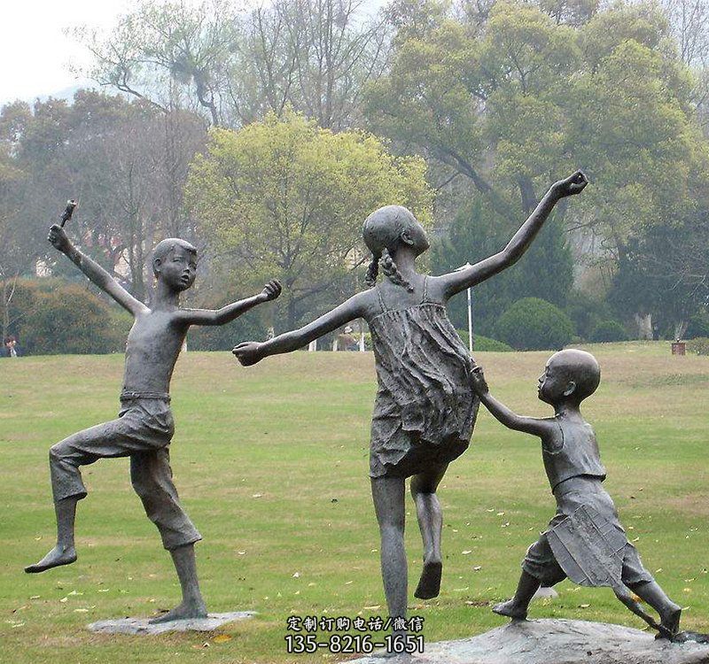 公园人物放风筝的儿童铜雕