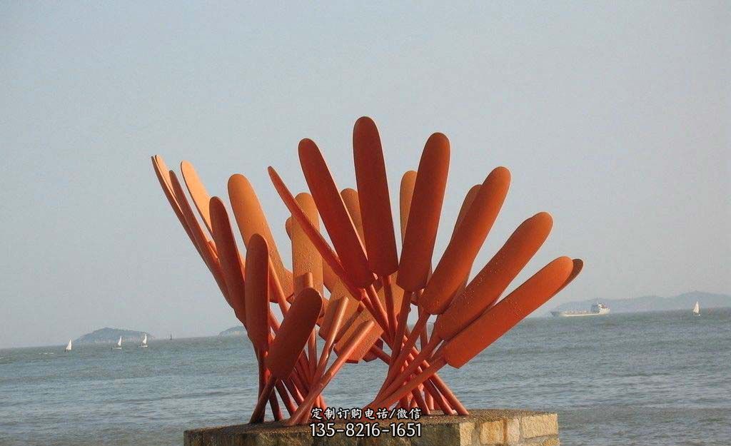 海边不锈钢抽象船桨雕塑
