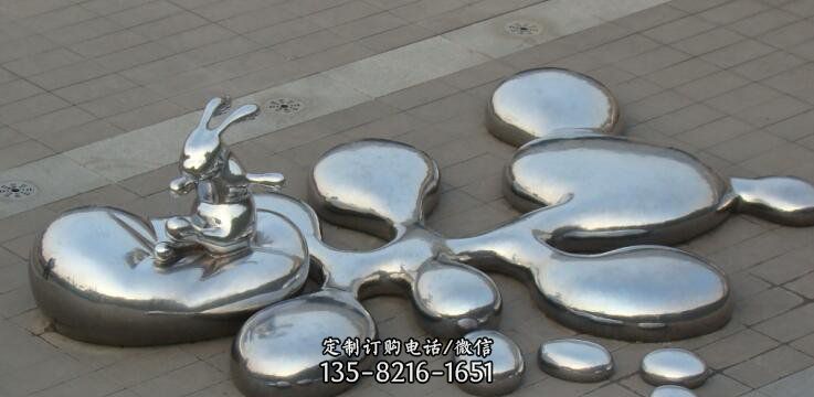 不锈钢水珠和兔子广场景观雕塑