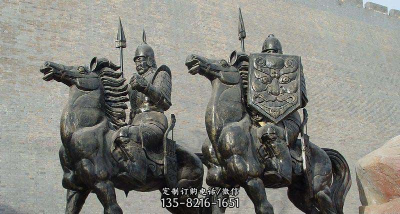 广场骑着战马的古代将军景观铜雕