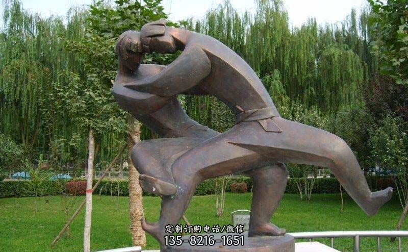 摔跤抽象古代人物铜雕