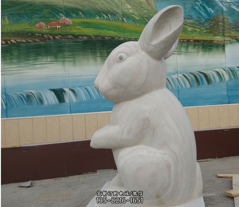 大理石兔子生肖动物石雕图片