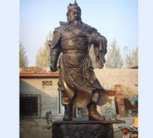 铸铜武财神捋须关公雕塑