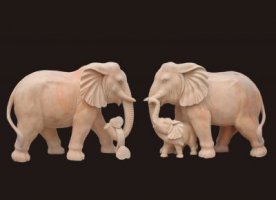 晚霞红母子大象雕塑