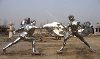 不锈钢抽象击剑运动员雕塑
