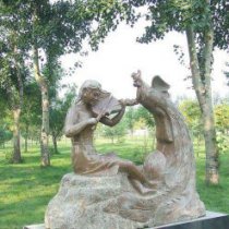 公园拉小提琴的女孩和凤凰景观铜雕