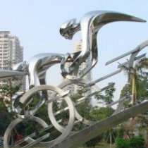 公园不锈钢抽象骑自行车人物雕塑