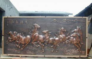 企业酒店八匹马铜浮雕