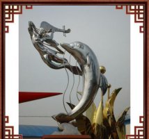 不锈钢公园弹琵琶仙女和海豚雕塑