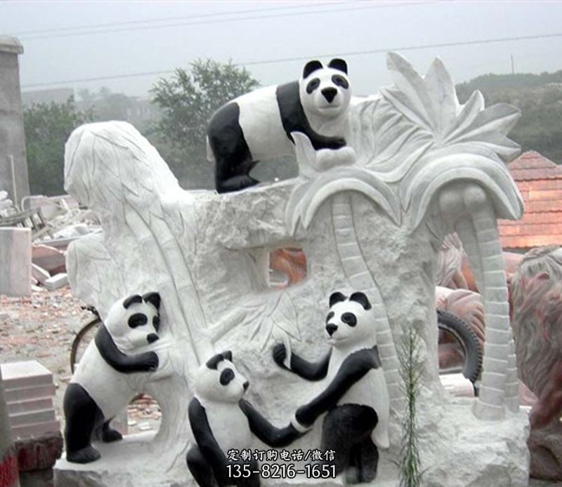 熊猫情景动物石雕景观图片