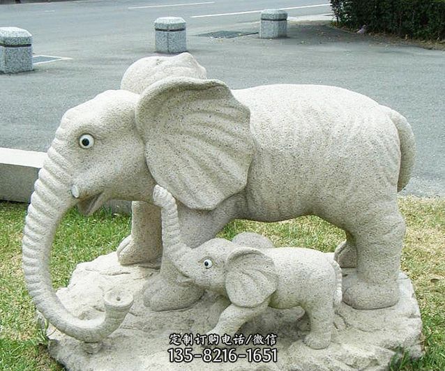 母子象动物石雕摆件图片