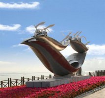 不锈钢城市抽象船和海鸥雕塑