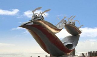 不锈钢城市抽象船和海鸥雕塑