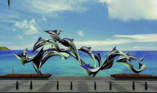不锈钢跳跃的海豚广场景观雕塑