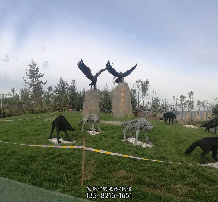 公園銅雕豺狼老鷹動(dòng)物雕塑