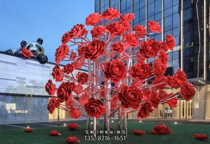不锈钢公园玫瑰花树雕塑