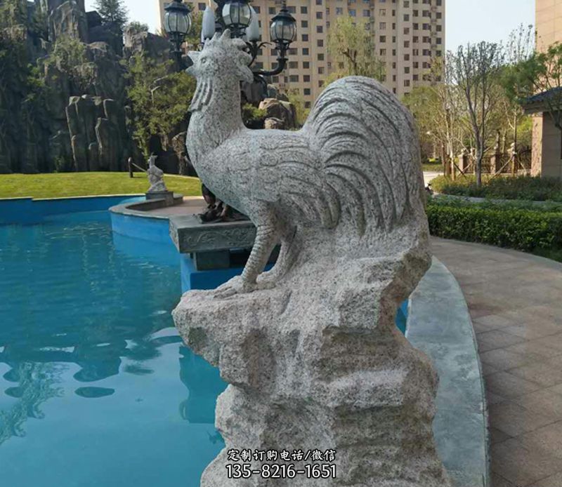 公园水景喷水十二生肖公鸡石雕图片