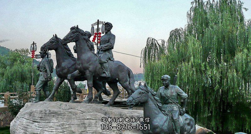公园红军骑马景观铜雕