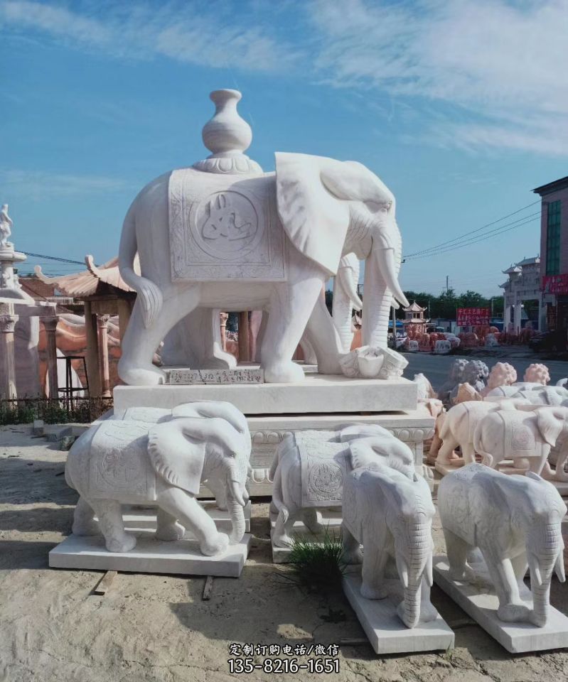 汉白玉背驼杯大型大象石雕图片