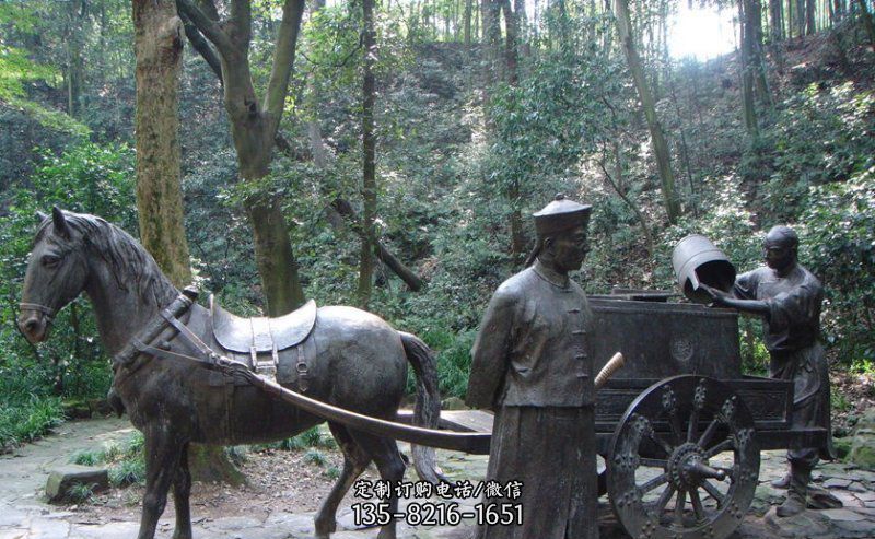 园林清朝士兵和马车小品铜雕