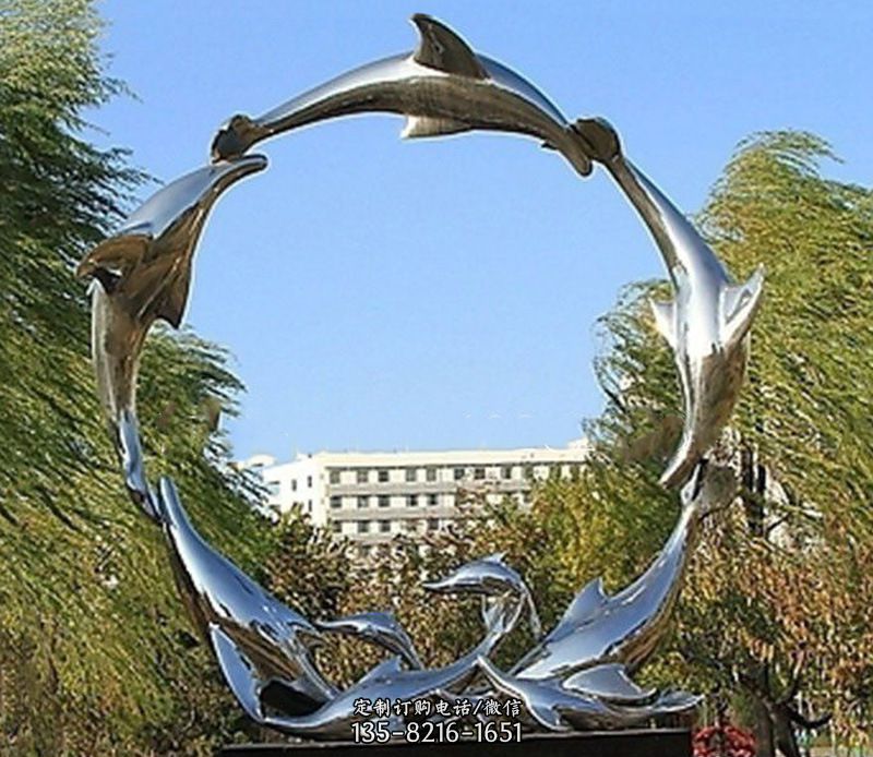 不锈钢景观海豚雕塑