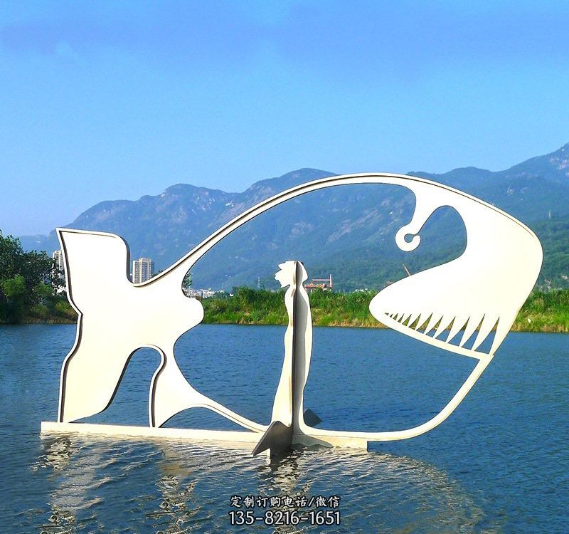 不锈钢大型抽象鲸鱼雕塑