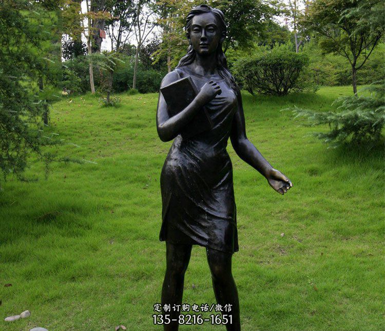 铜雕公园读书女孩雕塑
