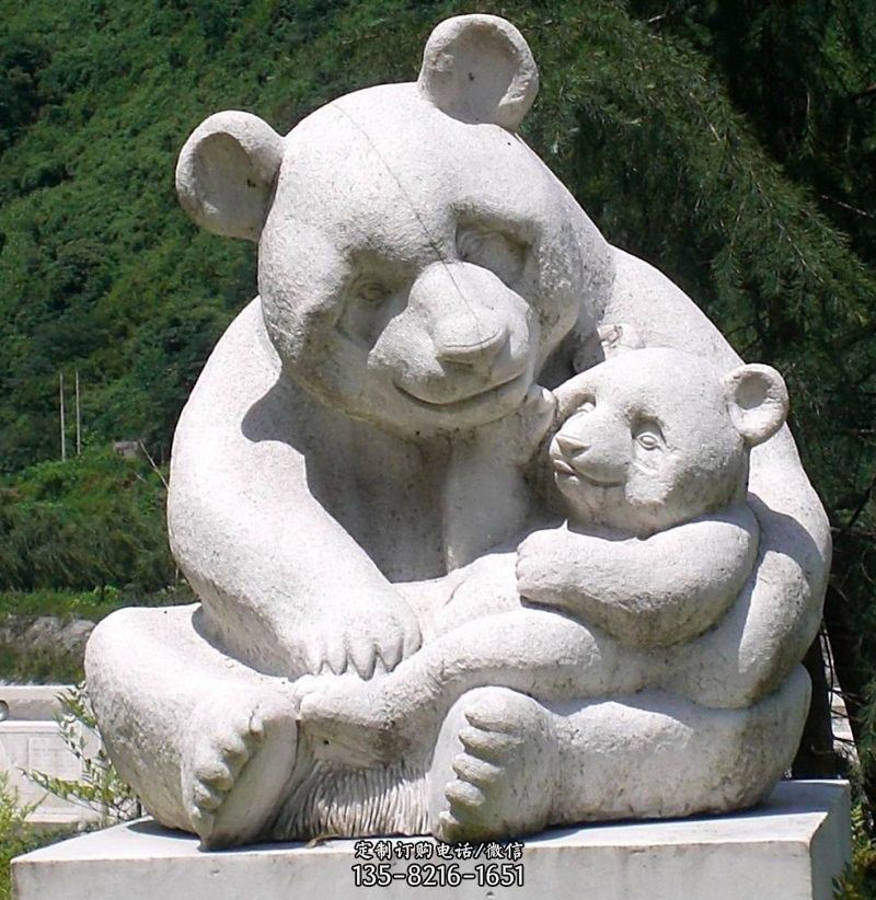 公园动物母子熊猫石雕