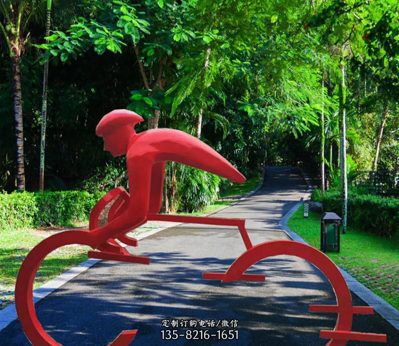 公园不锈钢骑单车的运动人物雕塑